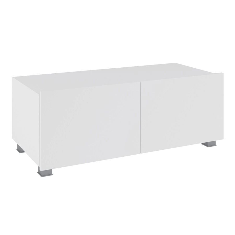 „Apulia“ televizoriaus spintelė, 100 cm, balta, blizgi, su pakabinimo galimybe, minimalistinis dizainas, paprastos formos, tinka bet kokiam interjerui