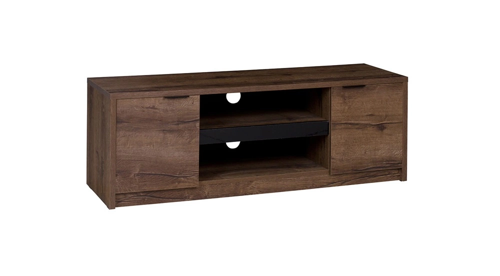 Denver TV staliukas 135 cm, vienuolyno ąžuolas / juodas blizgus, erdvus TV staliukas klasikinio stiliaus, išraiškingų spalvų