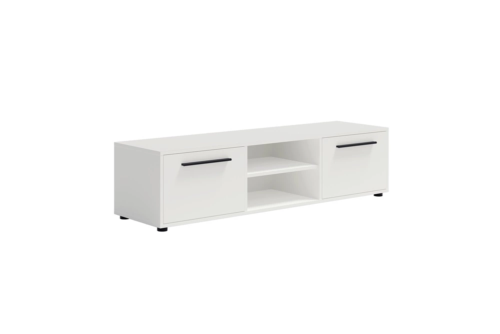 „Maxione“ televizoriaus spintelė, 150 cm, balta, paprastos konstrukcijos, televizoriaus spintelė su lentyna, minimalistinis ir universalus dizainas