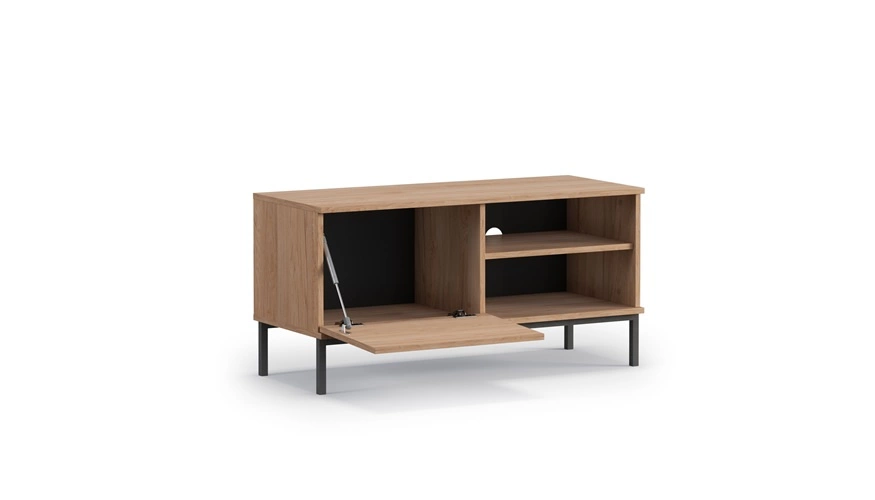 „Tutti“ televizoriaus spintelė, 100 cm, hikorijos ąžuolo spalvos, paprastos formos spintelė, sumontuota ant juodo metalinio pagrindo, elegantiško stiliaus — изображение 4