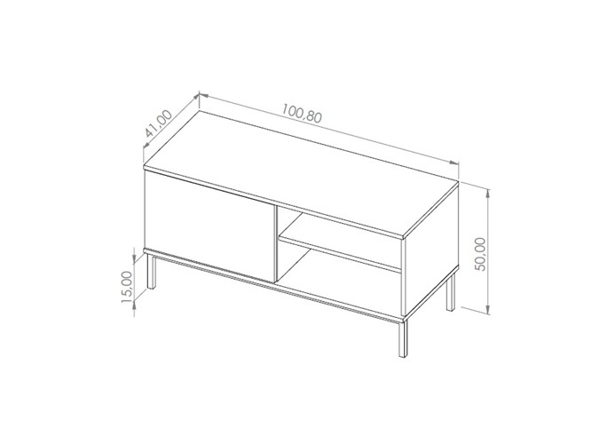 „Tutti“ televizoriaus spintelė, 100 cm, hikorijos ąžuolo spalvos, paprastos formos spintelė, sumontuota ant juodo metalinio pagrindo, elegantiško stiliaus — изображение 3
