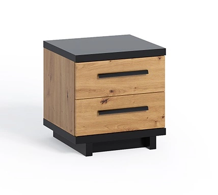 Simi GB naktinis staliukas su stalčiais, meniško ąžuolo/juodos spalvos, minimalistinis dizainas, paprasta forma, tobulas staliukas miegamajam