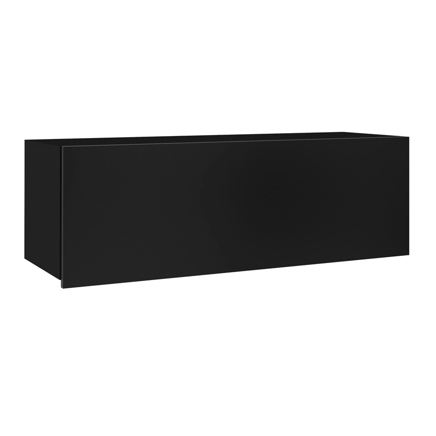 „Apulia“ sieninė spintelė 105 cm, juoda blizgi, minimalistinio dizaino, stilinga spintelė svetainei, paprastos formos, tinka bet kokiam interjerui