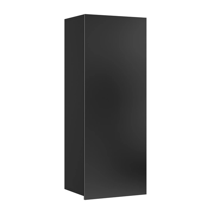 „Apulia“ sieninė spintelė 45 cm, juoda blizgi, minimalistinio dizaino, stilinga vitrina svetainei, paprastos formos, tinkanti bet kokiam interjerui