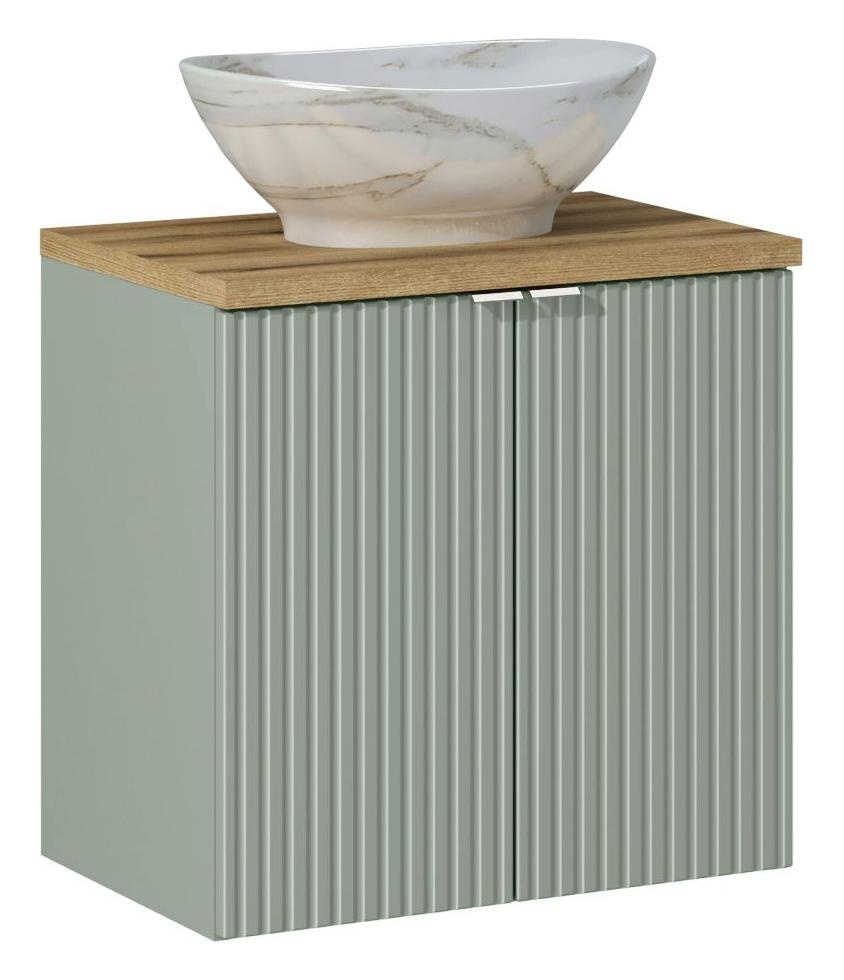 „Pati Line Reed Green“ 60 cm ąžuolinė stalviršio ir praustuvo spintelė su durelėmis