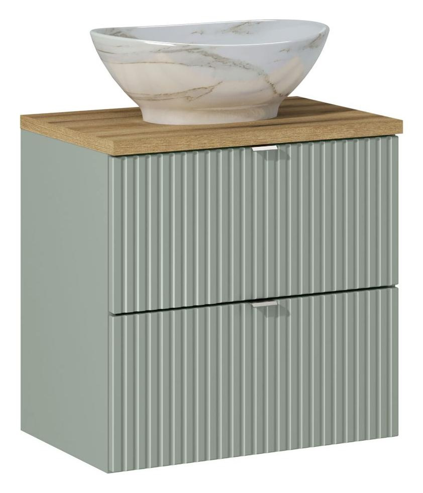 „Pati Line Reed Green“ 60 cm ąžuolinė stalviršio ir praustuvo spintelė su stalčiais