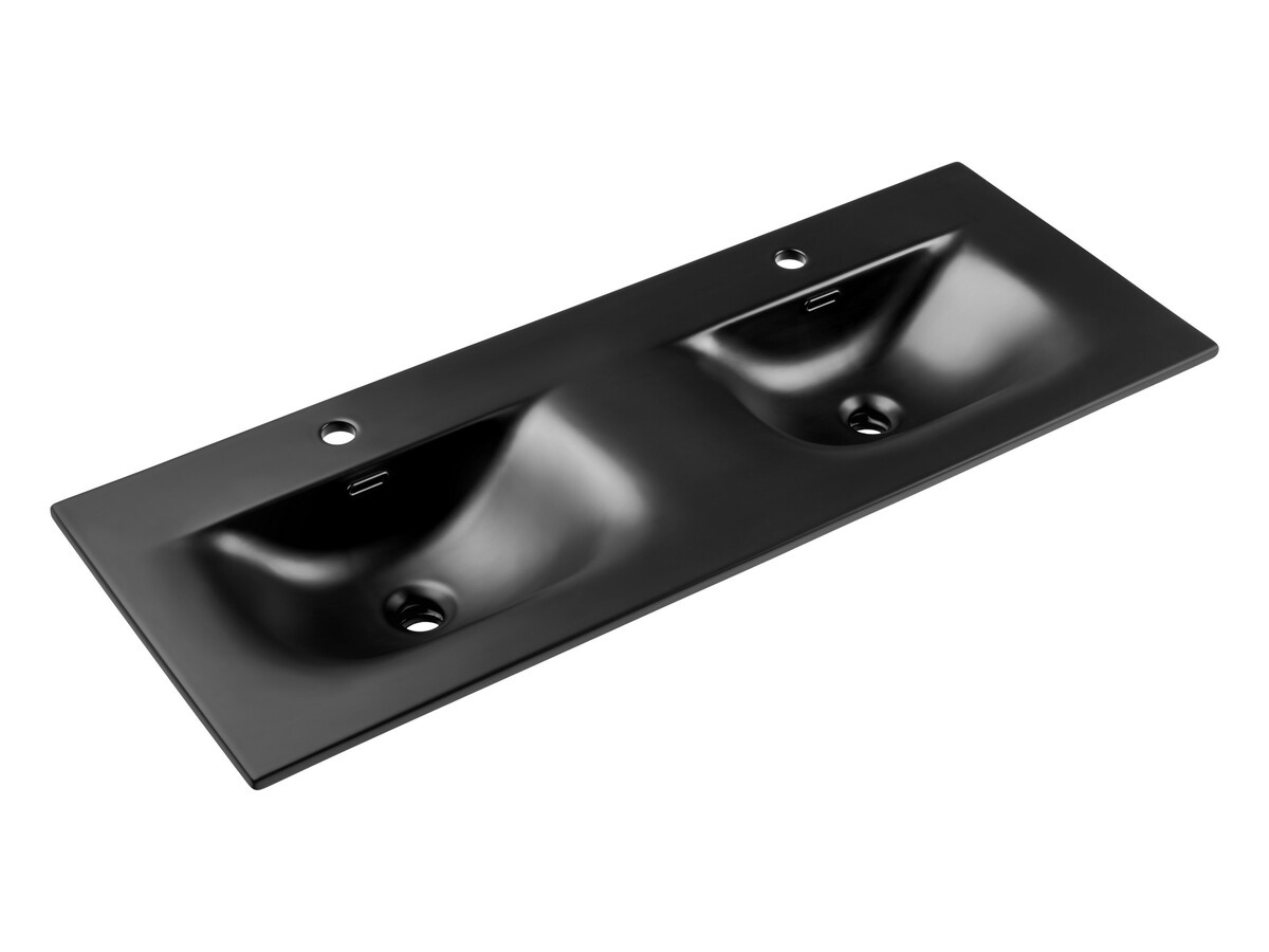 Keraminis baldų praustuvas, dvigubas dubuo, 120 cm, SKY 1 BLACK MATT, 120D, E-8099-120D, matinė juoda