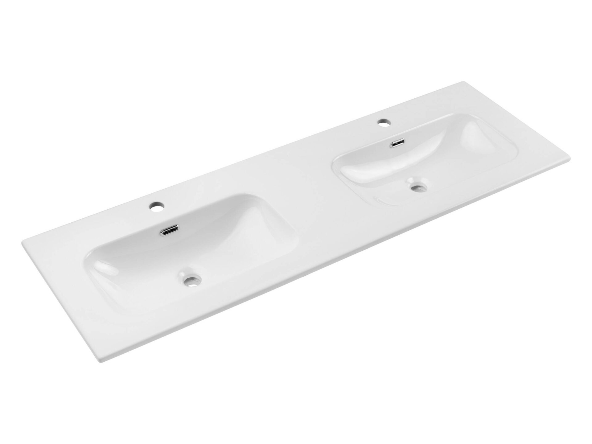 Baldų praustuvas, dviejų kamerų, keraminis, 140 cm, FLY 140D DP E-8073-140D, blizgi balta spalva