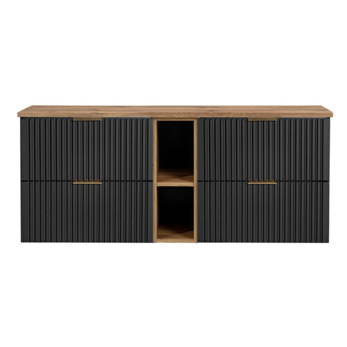 Komplektas 140 cm ADEL BLACK su dviguba spintele, apatine lentyna ir viršutine dalimi