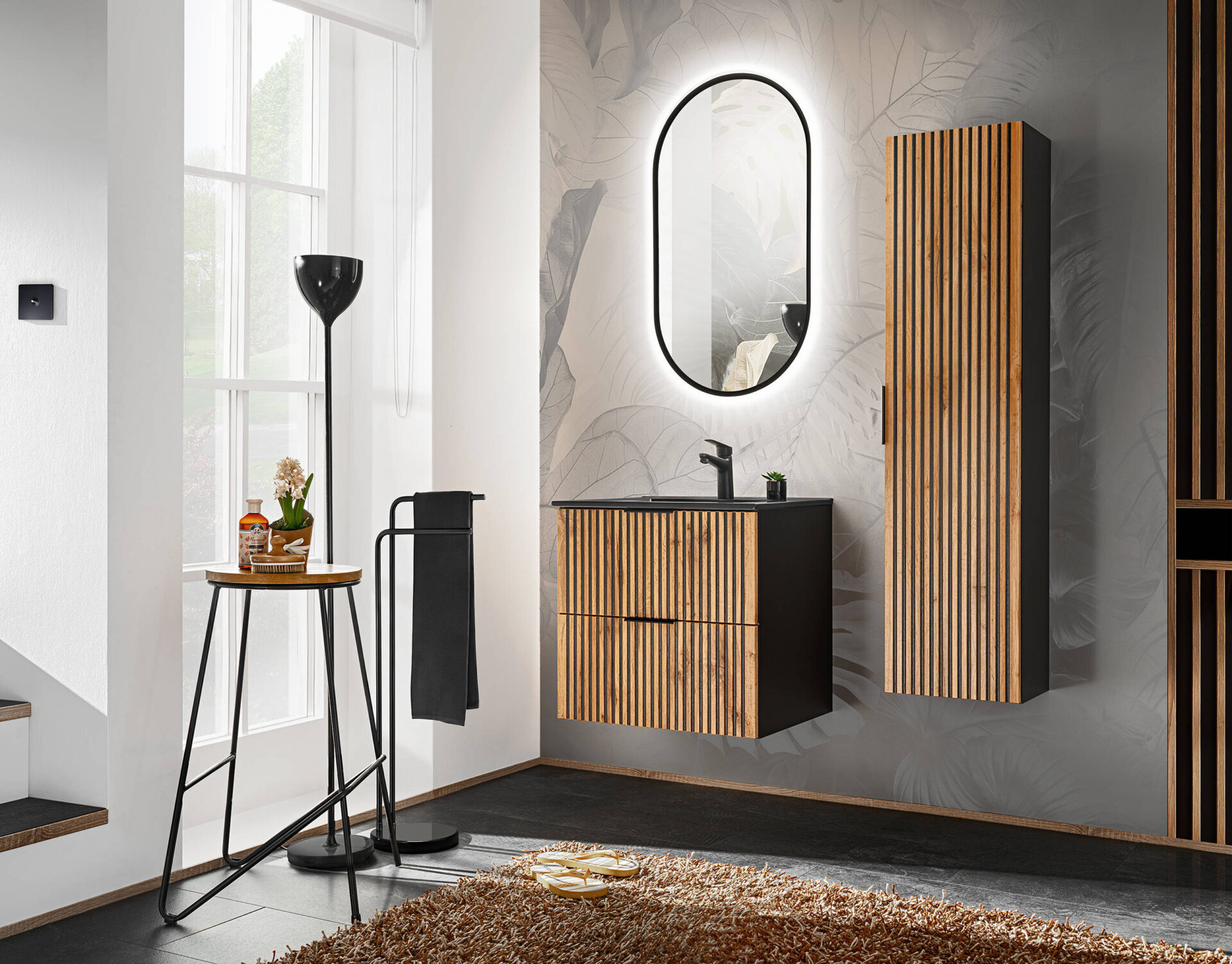 60 cm „Xilo Black“ komplektas su „Lava Black“ praustuvu