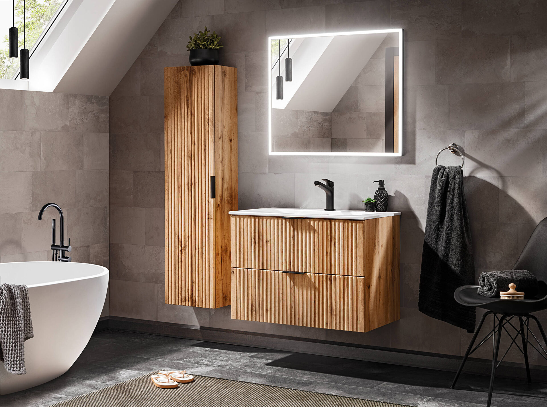 80 cm ADEL OAK komplektas su SKY praustuvu