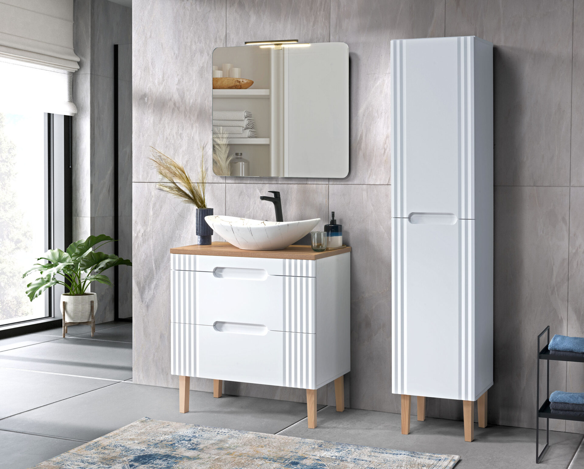 80 cm FIJI WHITE komplektas su LENA MW17 praustuvu