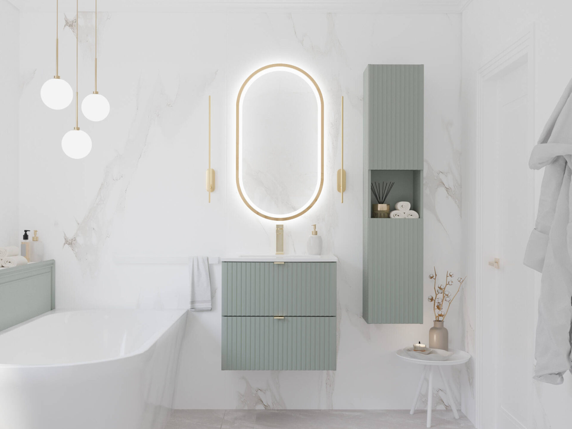 Vonios kambario baldų komplektas „Line Reed Green“, 60 cm