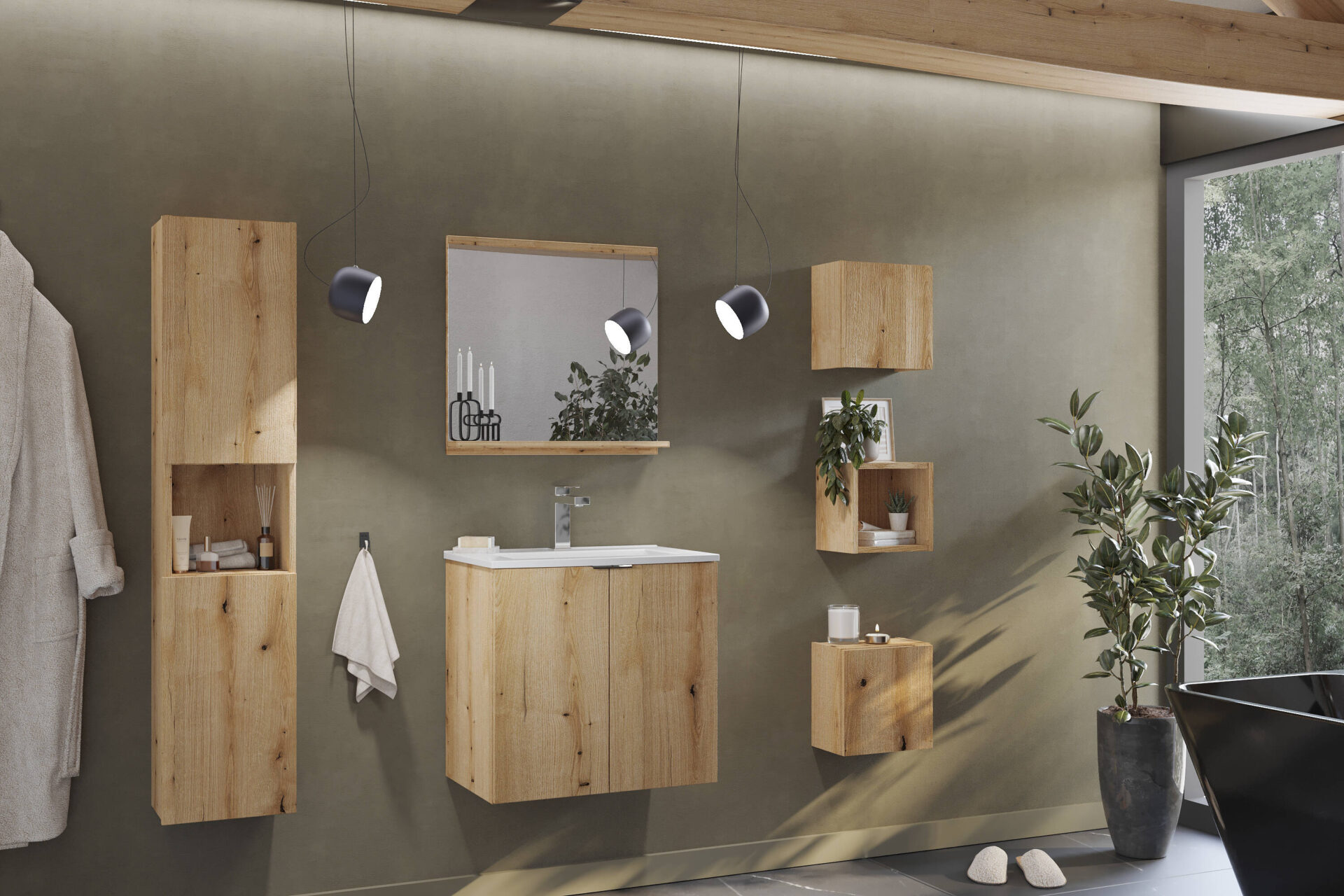 Vonios kambario baldų komplektas „Nova Oak“, 50 cm