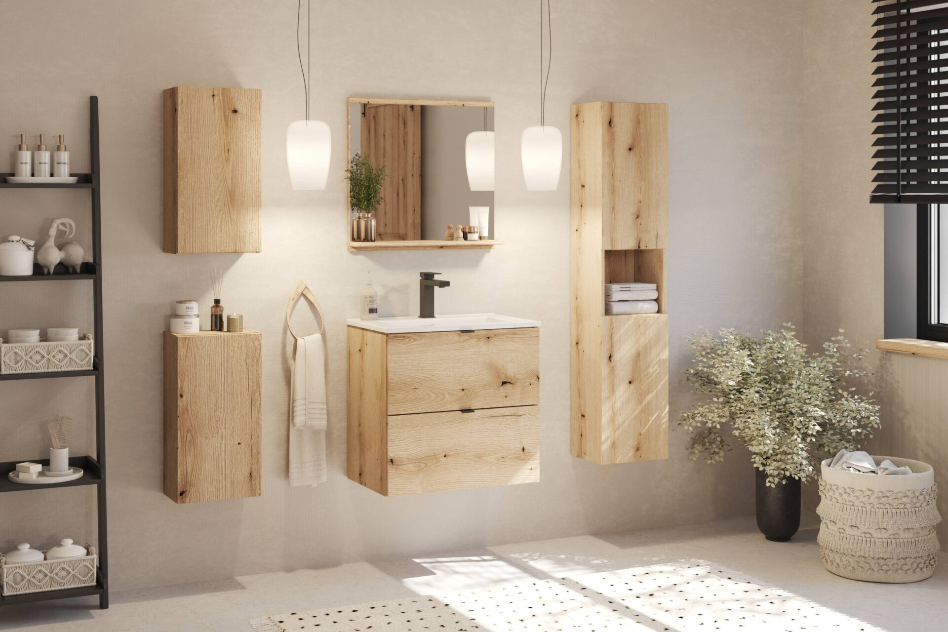 Vonios kambario baldų komplektas „Nova Oak“, 60 cm