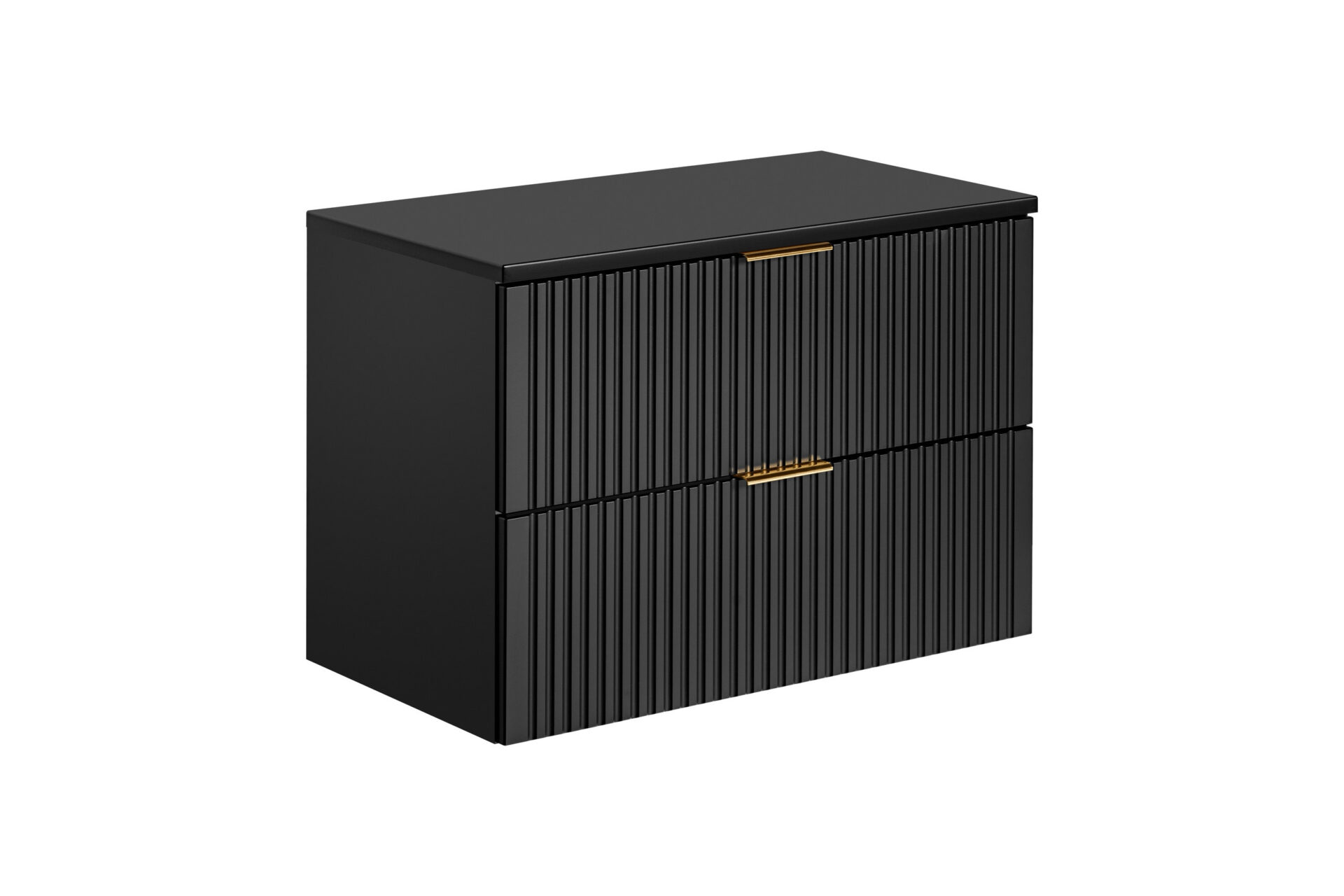 Praustuvo spintelių komplektas su 2 stalčiais, 80 cm, su matiniu juodu stalviršiu