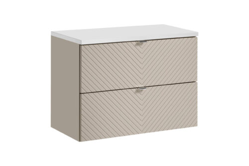 Praustuvo spintelių komplektas su 2 stalčiais, 80 cm, su stalviršiu, „Viva Cashmere White“