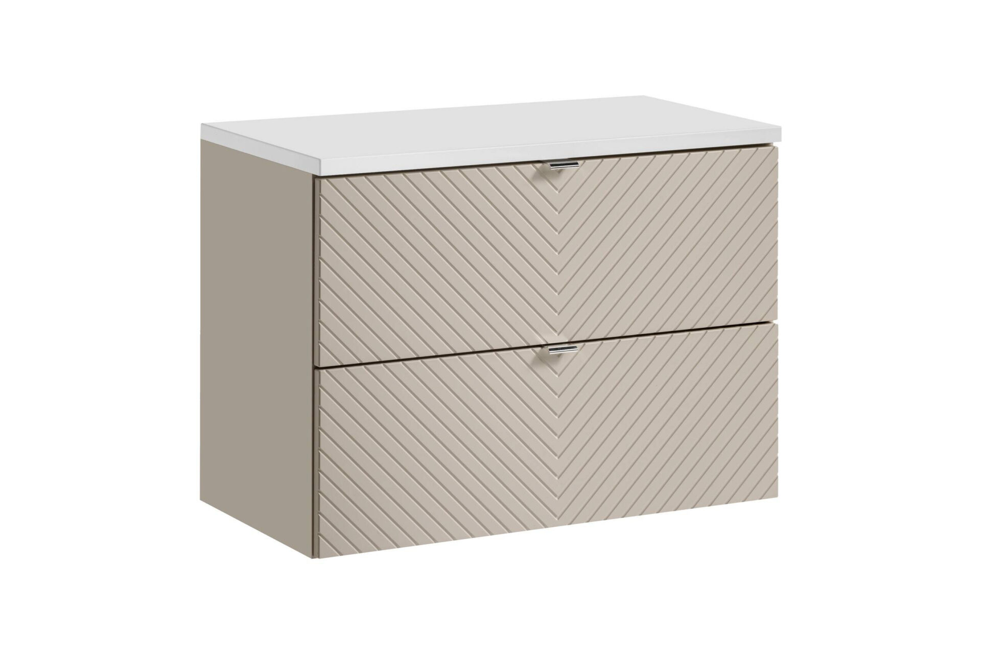 Praustuvo spintelių komplektas su 2 stalčiais, 80 cm, su stalviršiu, „Viva Cashmere White“