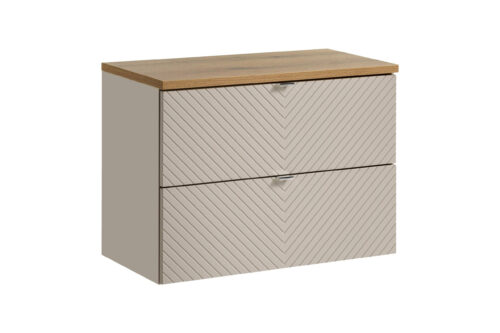 Praustuvo spintelių komplektas su 2 stalčiais, 80 cm, su stalviršiu, „Viva Cashmere Oak Coast Evoke“