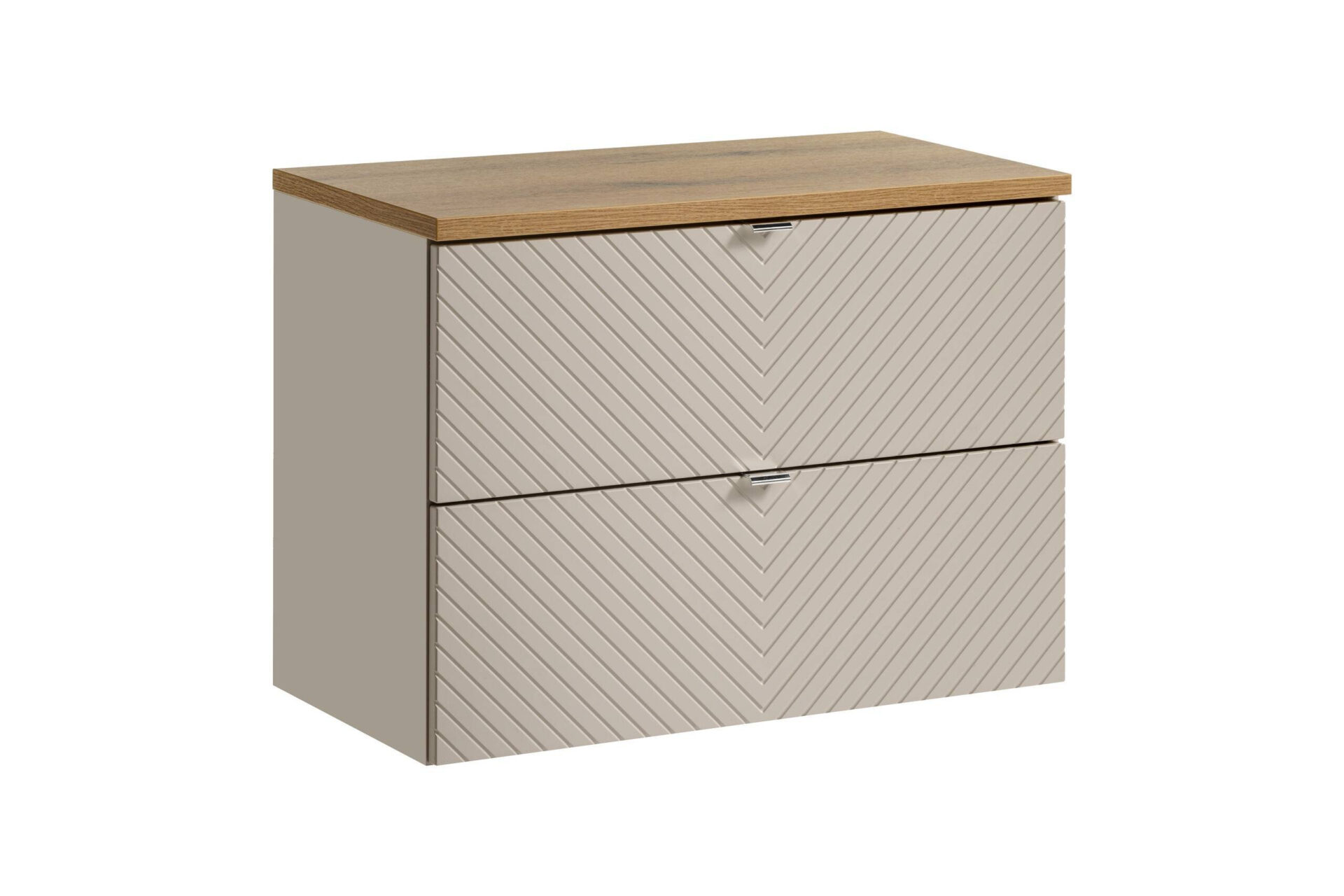 Praustuvo spintelių komplektas su 2 stalčiais, 80 cm, su stalviršiu, „Viva Cashmere Oak Coast Evoke“