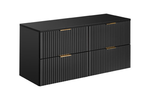 Praustuvo spintelių komplektas su 4 stalčiais, 120 cm, matinės juodos spalvos stalviršiu