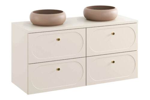 Praustuvo spintelės su 120 cm stalviršiu, 4 stalčiais ir 2 stalviršiniais praustuvais komplektas Donna Sand