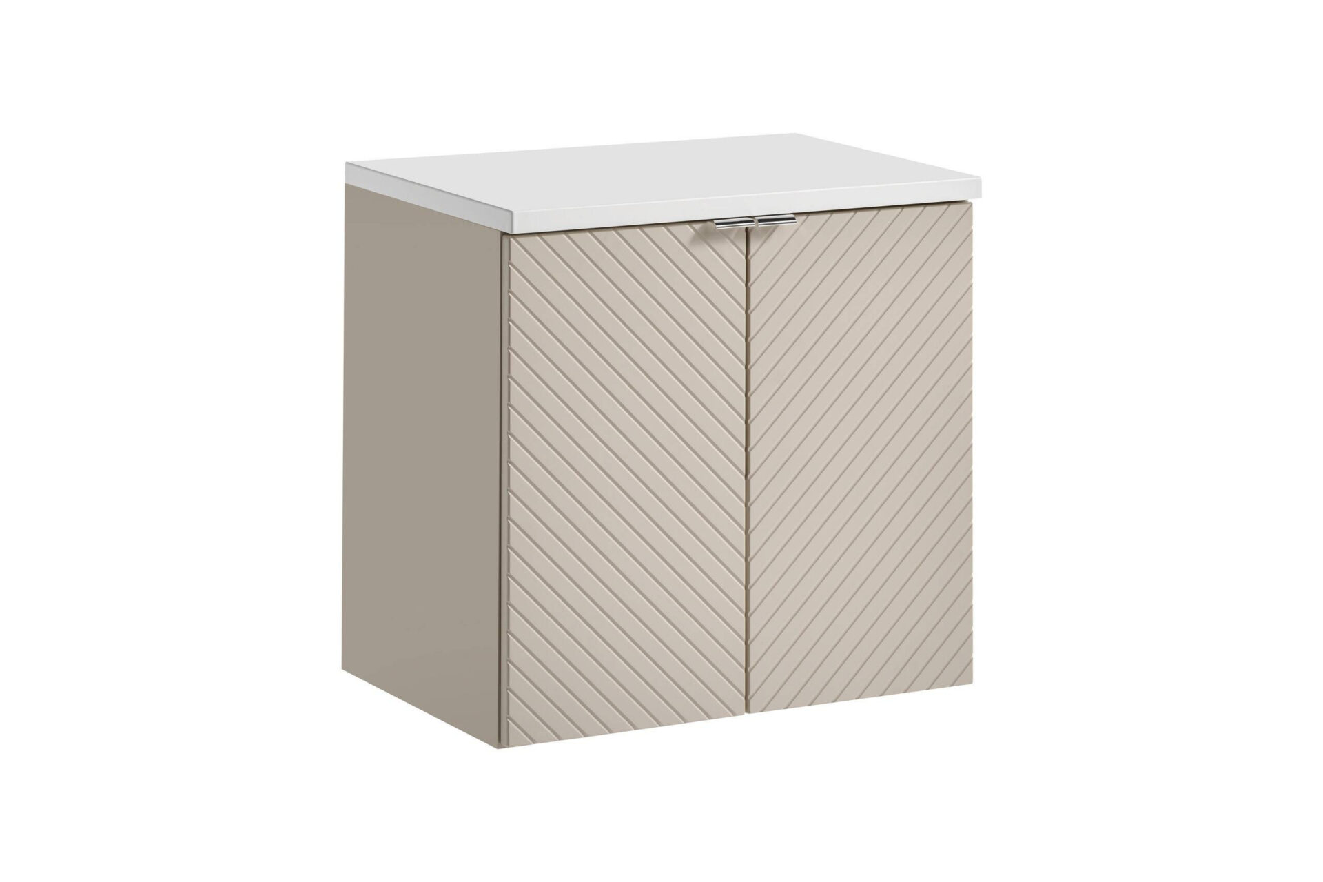 Dviejų durų praustuvo spintelių su stalviršiu komplektas, 60 cm, „Viva Cashmere White Matt“