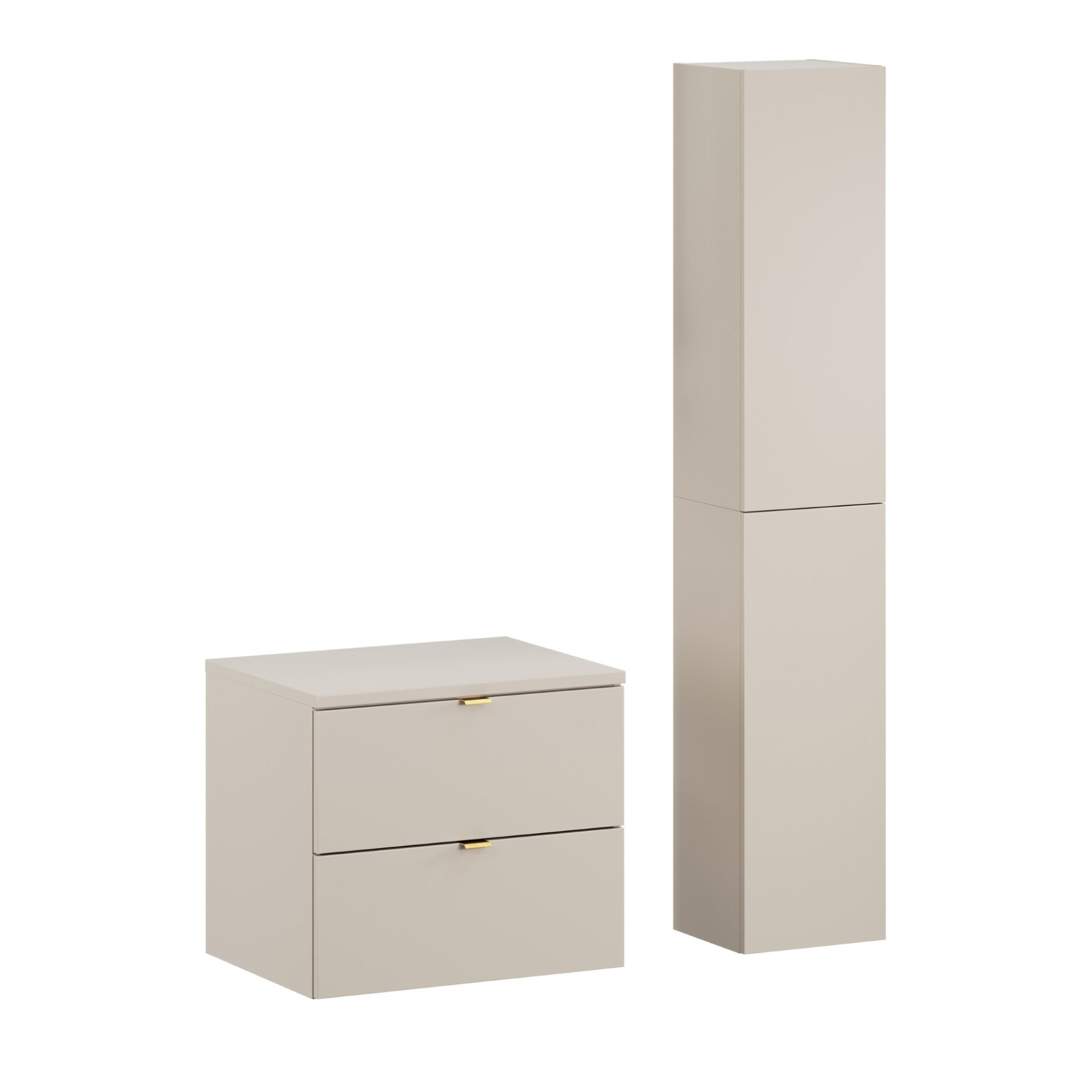 Praustuvo spintelės komplektas su 60 cm stalviršiu, 2 stalčiais ir aukštu stalviršiu Dalia Cashmere