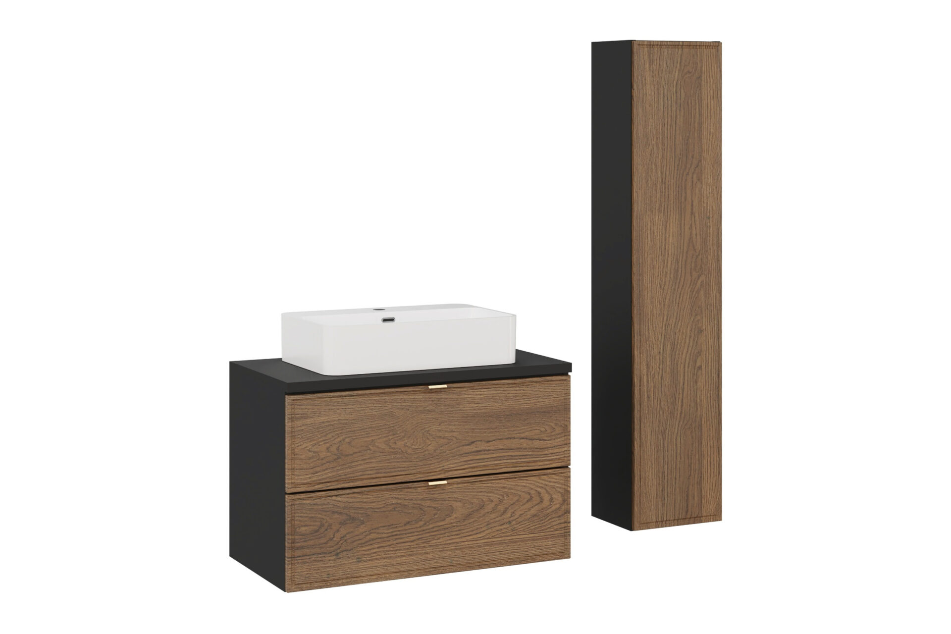 Praustuvo spintelės su 80 cm stalviršiu, stalviršio praustuvo ir aukšto liemens kolonėlės komplektas, „Casella Matte Black“