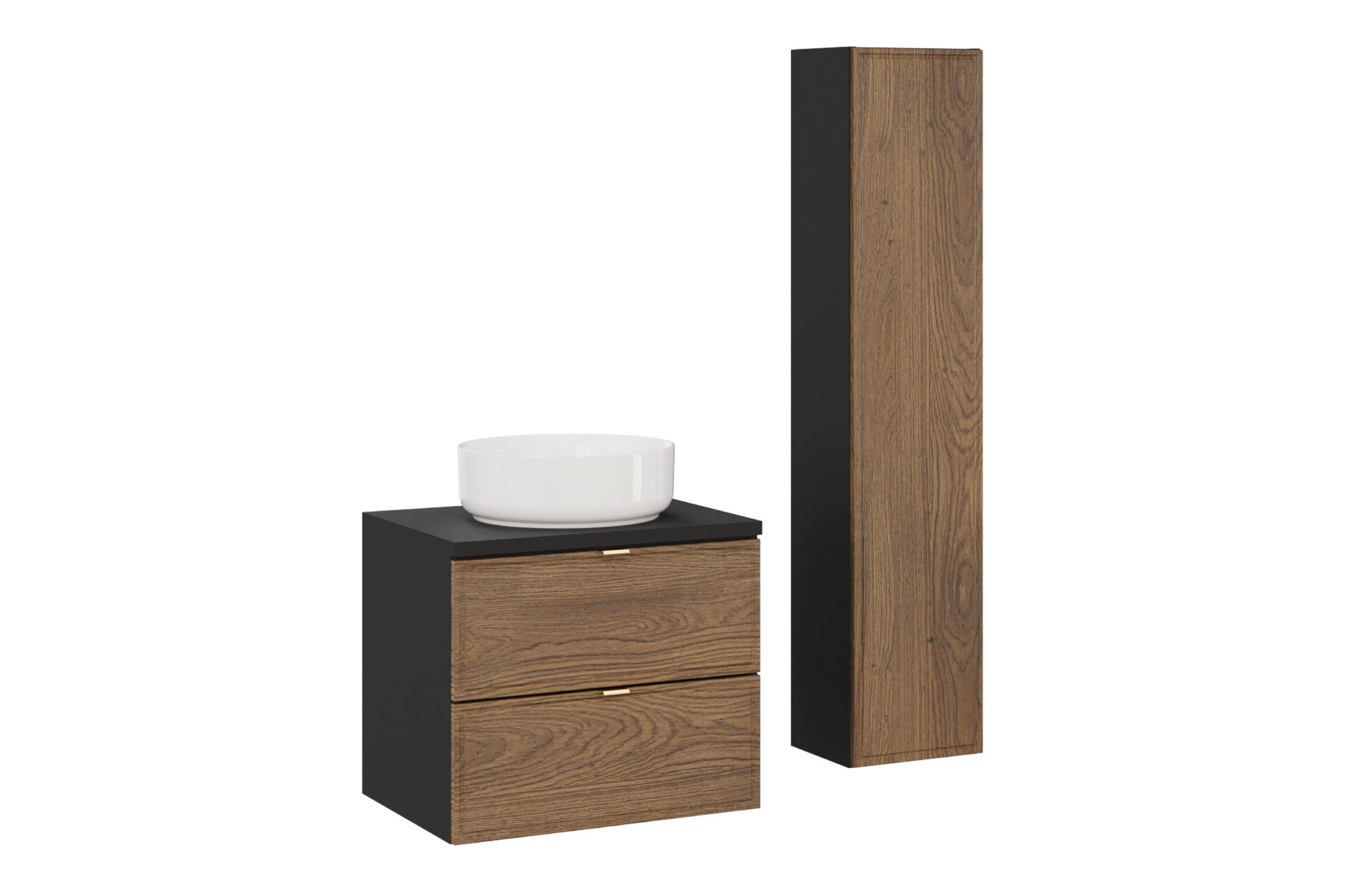 60 cm stalviršio spintelės, stalviršio praustuvo ir aukšto liemens „Casella Matte Black“ kolonėlės komplektas