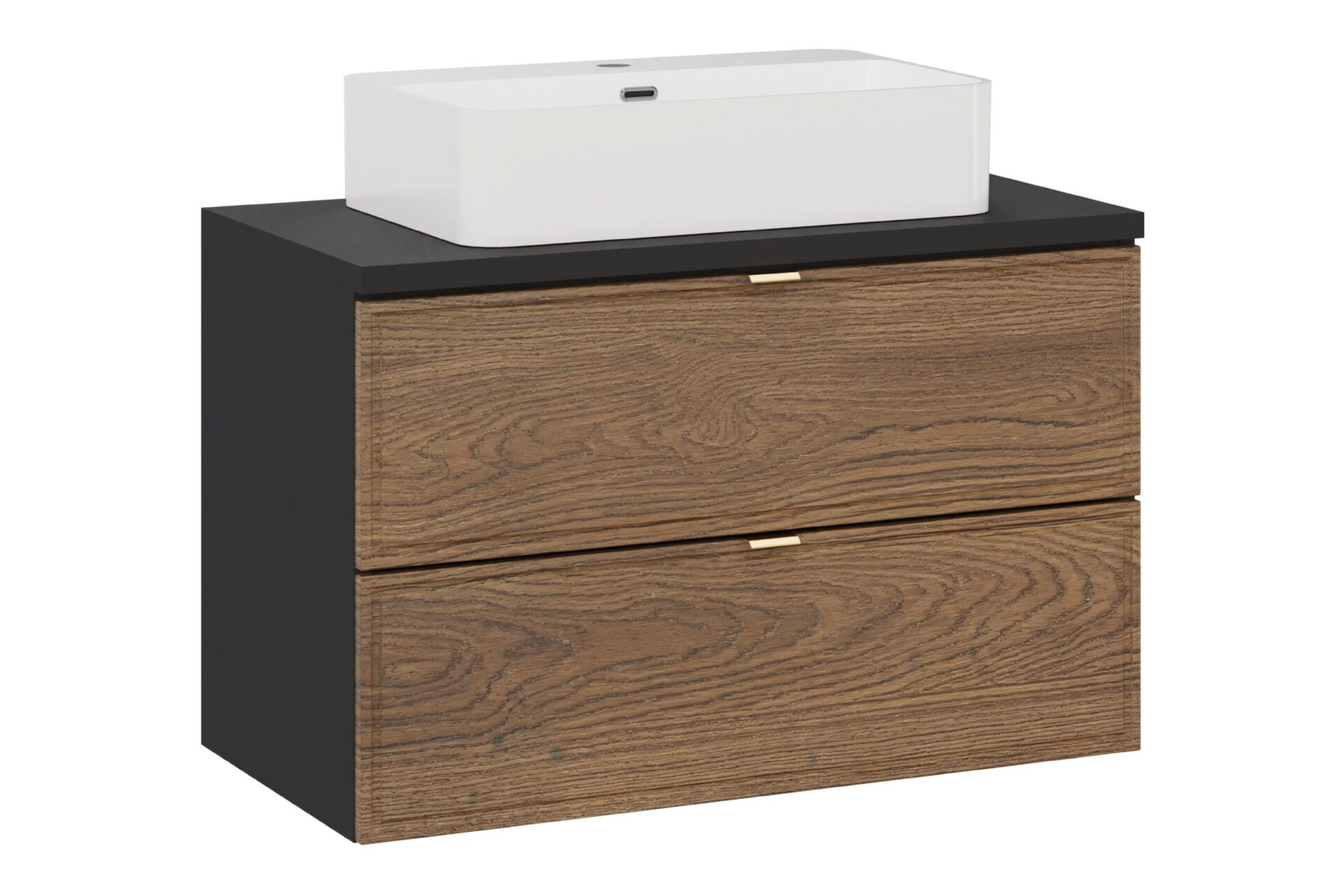 Spintelės su stalviršiu ir praustuvo komplektas, 80 cm, „Talia Casella“, matinės juodos spalvos