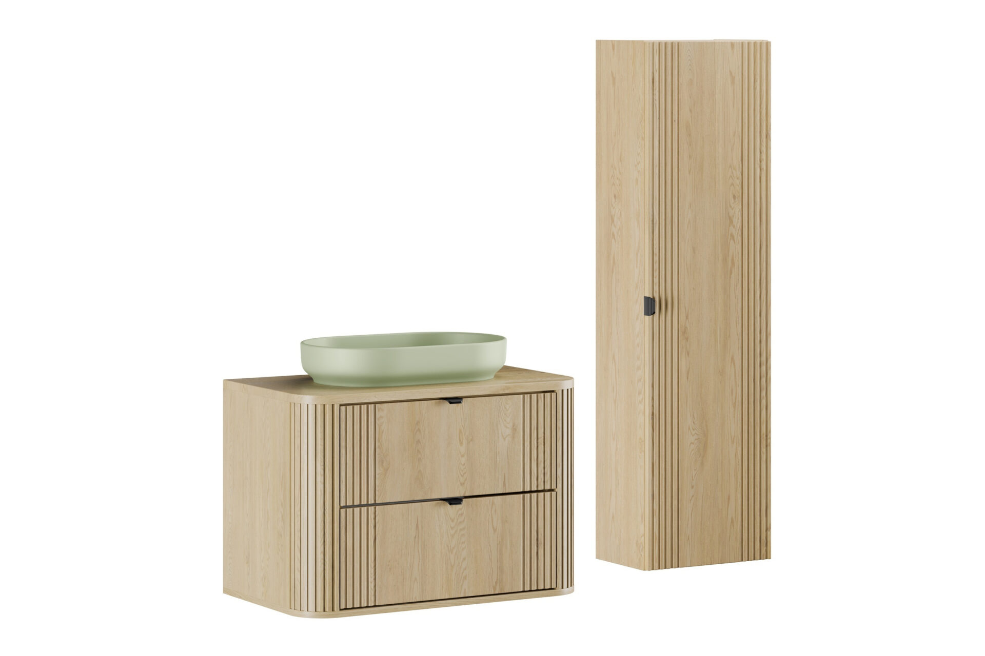 2 vnt. 80 cm praustuvo spintelių su stalviršiu ir aukšta kolona Ovalia Cremona komplektas