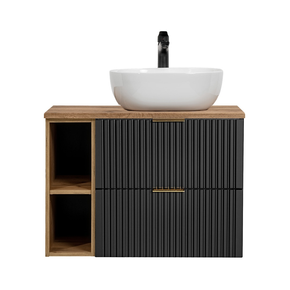 80 cm praustuvo spintelės su stalviršiu ir lentyna komplektas Adel Black