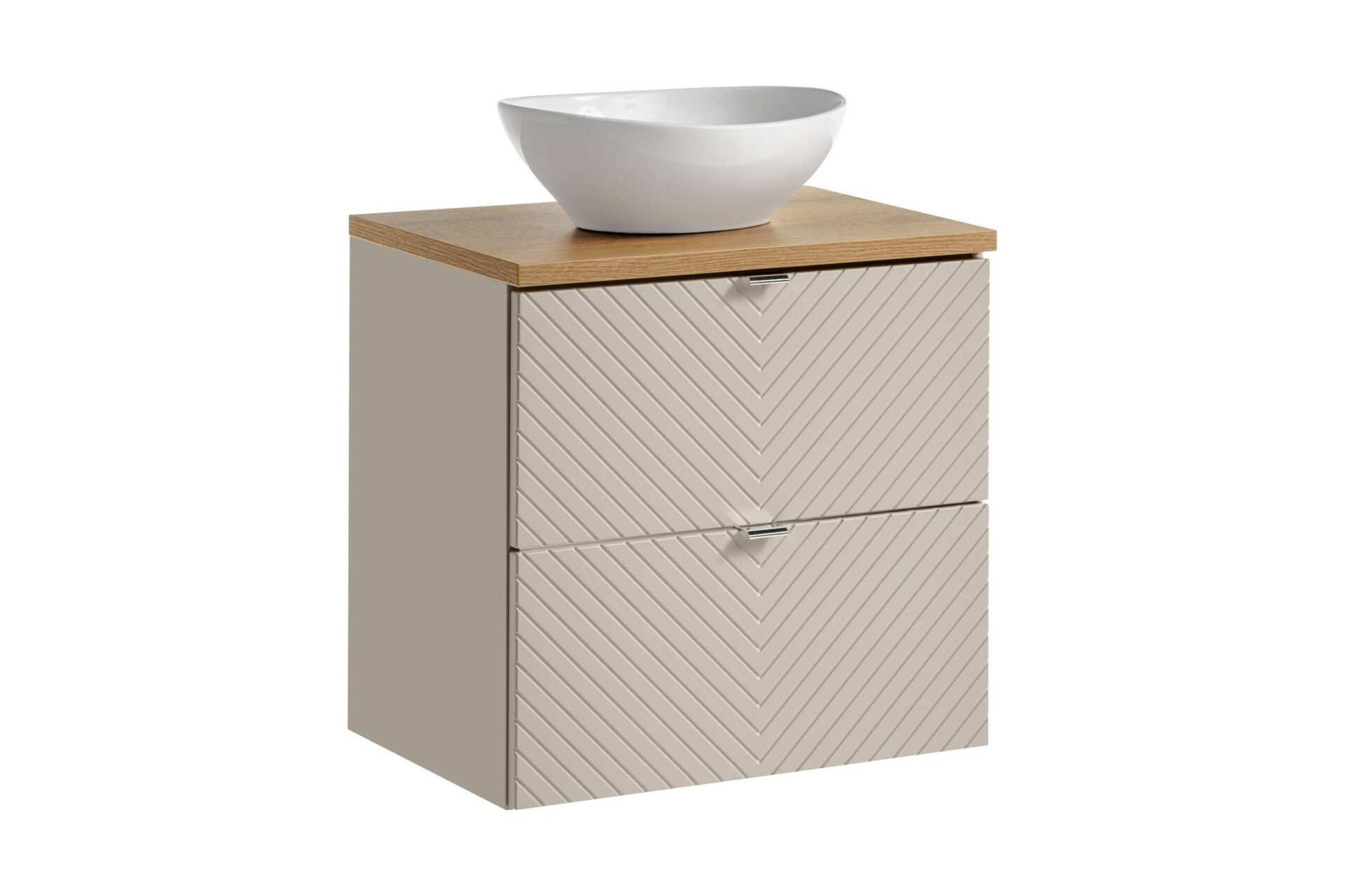 Spintelės su praustuvu ir stalviršiu su 2 stalčiais komplektas, 60 cm, „Viva Cashmere Oak Coast Evoke“