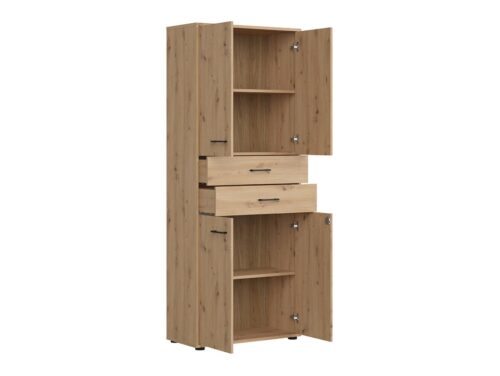 Keturių durų knygų lentyna su dviem stalčiais, uždara, SPACE OFFICE, 80 cm, ąžuolo imitacija