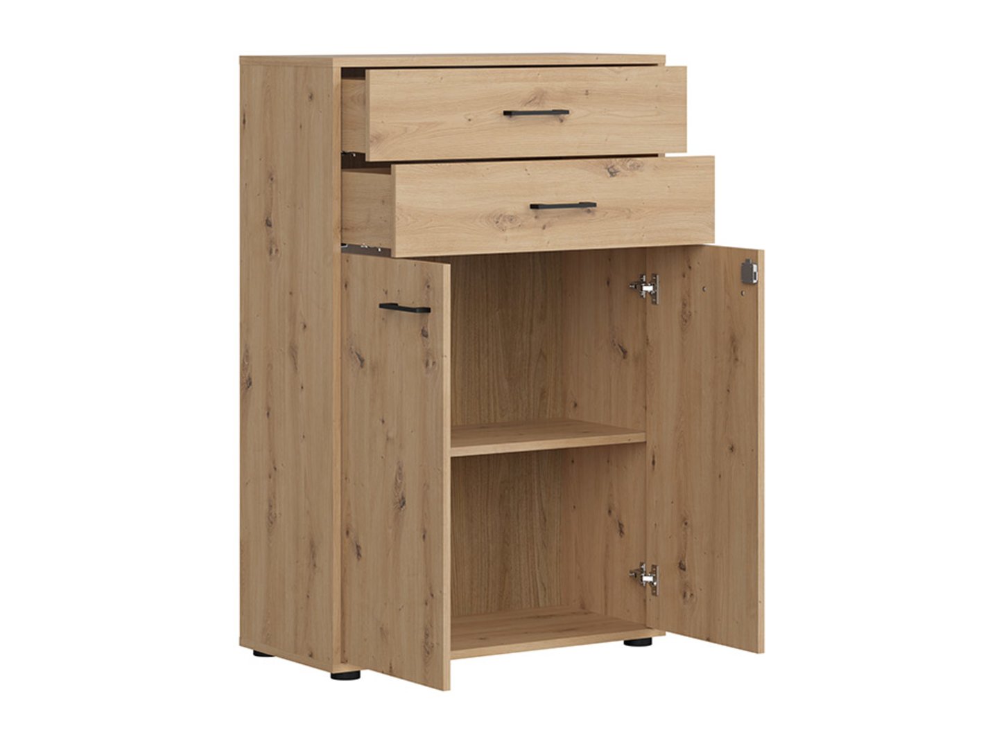 Dvidurė, žemai montuojama SPACE OFFICE knygų lentyna su dviem stalčiais, 80 cm, ąžuolo imitacija