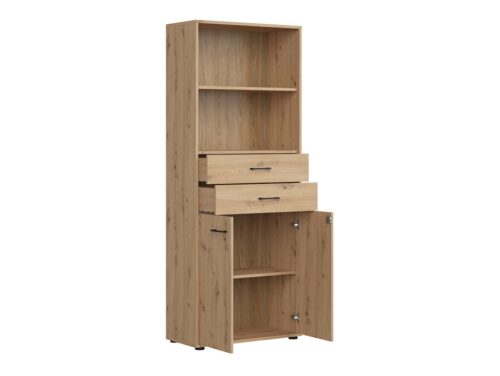 Dvidurė knygų lentyna su dviem stalčiais, uždara, SPACE OFFICE, 80 cm, ąžuolo imitacija