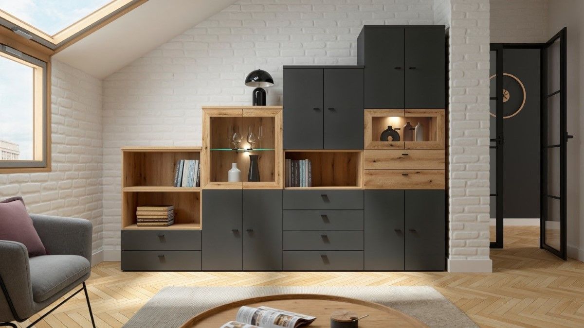 Atvirų lentynų sistema 64 kubo formos ąžuolo spalvos, „Evoke“