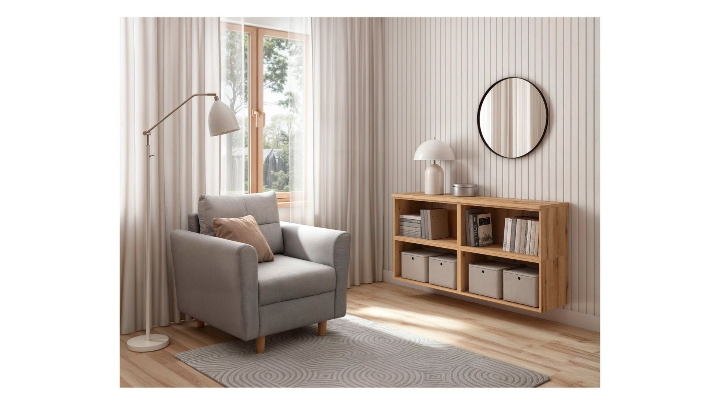 Atvira knygų lentyna su lentyna „System 64“, ąžuolo spalvos