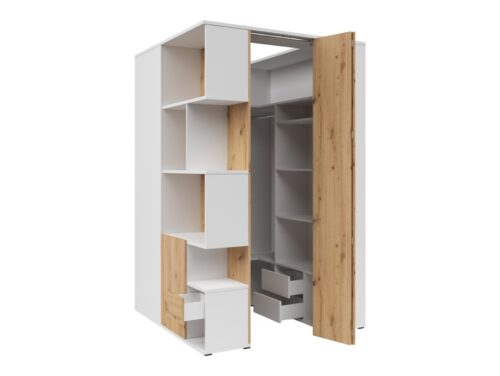 Dešiniosios rankos spinta su 2 durelėmis ir 3 stalčiais „Homeland“, 136 cm, balta/artisan ąžuolas