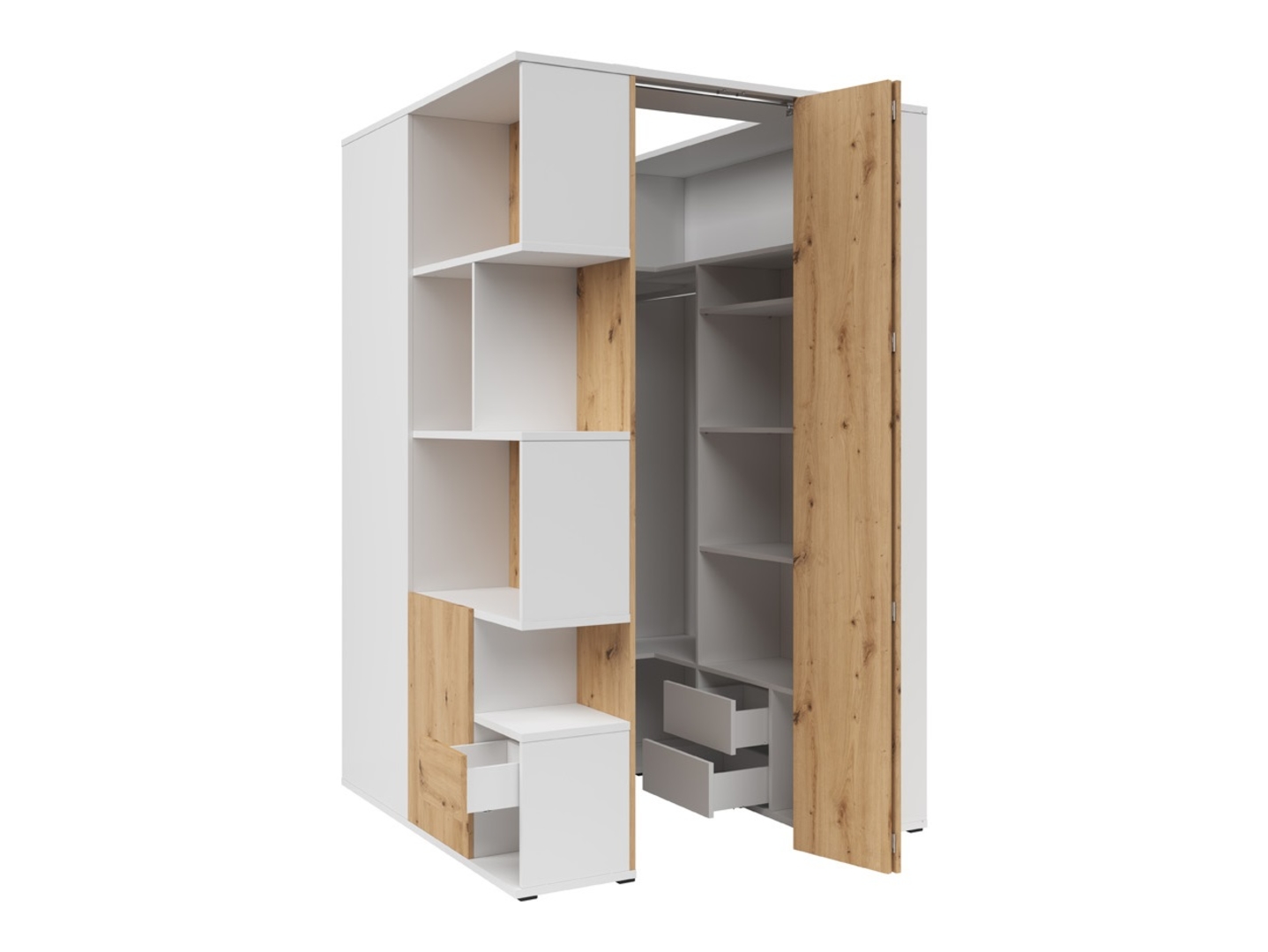 Dešiniosios rankos spinta su 2 durelėmis ir 3 stalčiais „Homeland“, 136 cm, balta/artisan ąžuolas