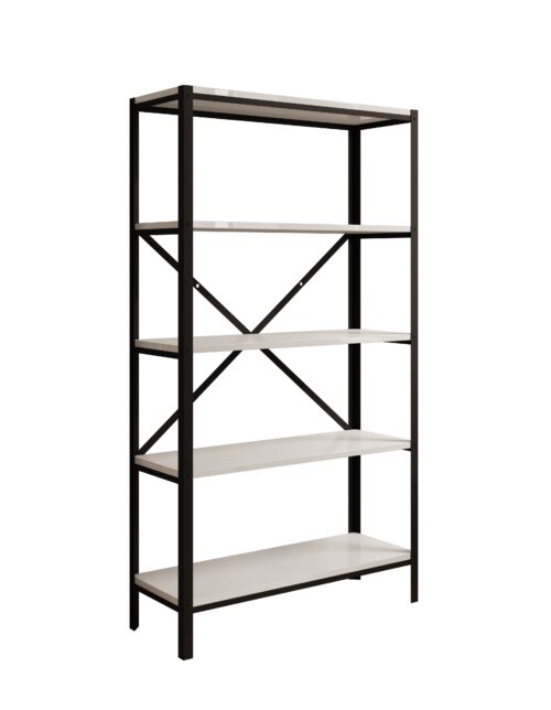 Rene knygų lentyna juodai balta blizgi ADRK