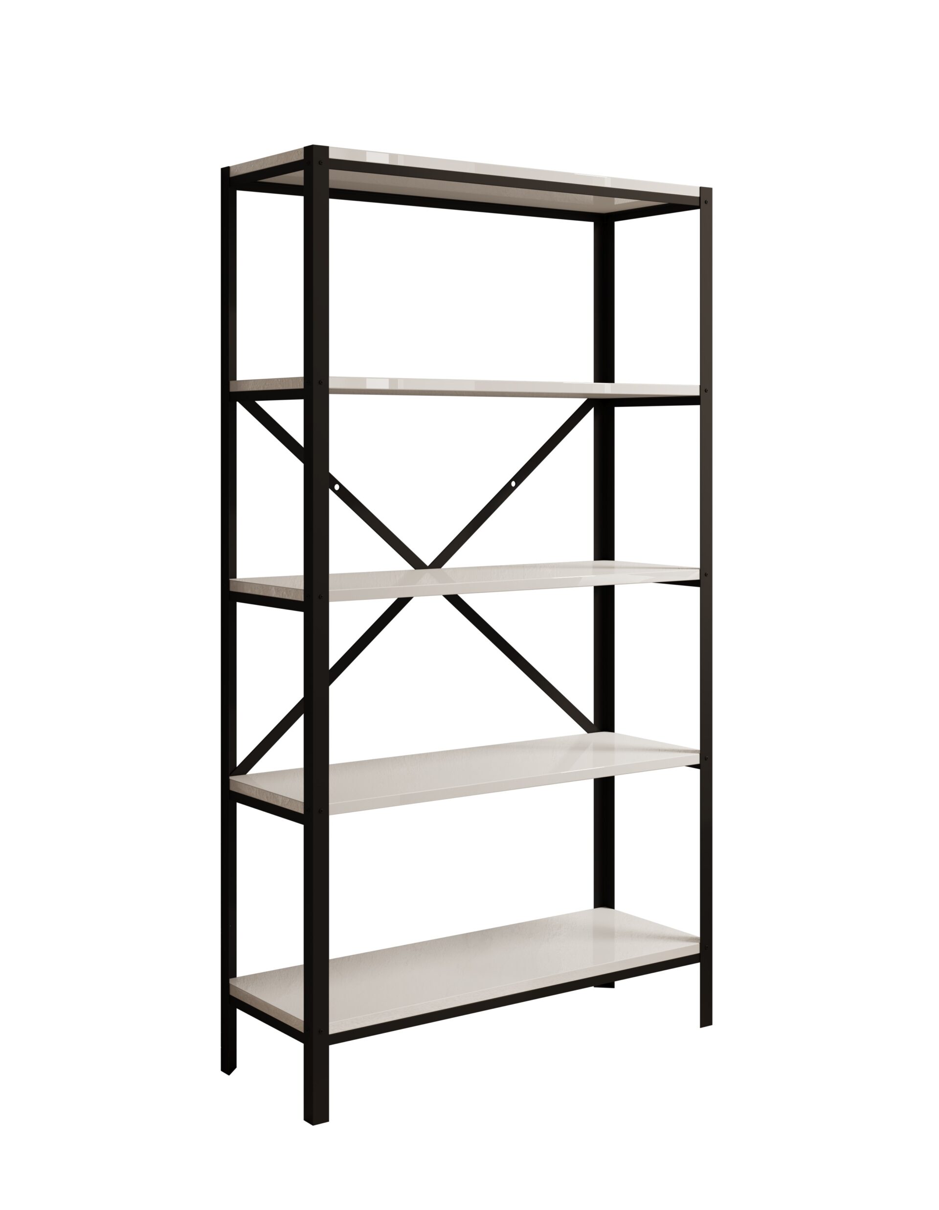 Rene knygų lentyna juodai balta blizgi ADRK