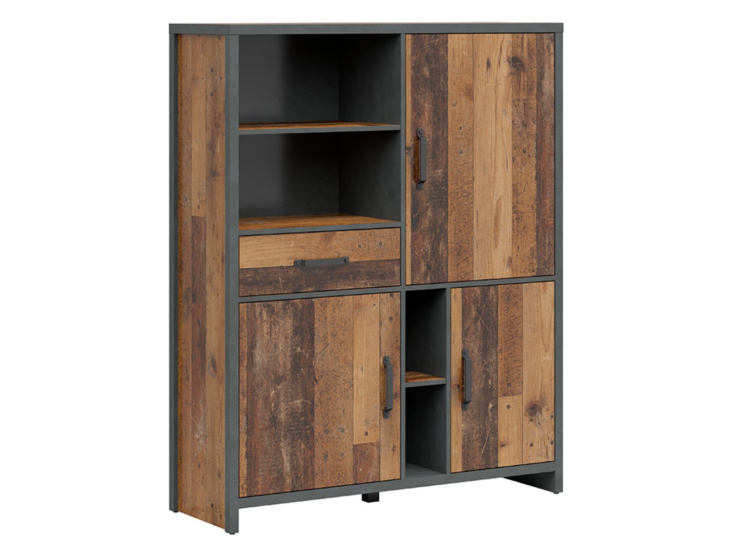 WESTON trijų durų knygų lentyna su stalčiumi, 120 cm, senovinio stiliaus, tamsi pušis/čiužinys