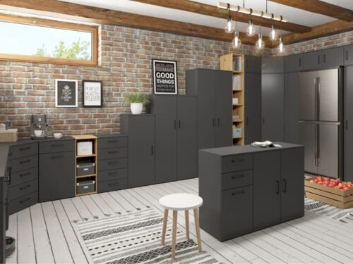 Uždara kampinė knygų lentyna su durelėmis MultiDo 71.5×71.5 cm grafito spalvos