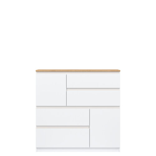 REMI RM06 komoda su stalčiais, balta/ąžuolo spalvos, „Evoke“