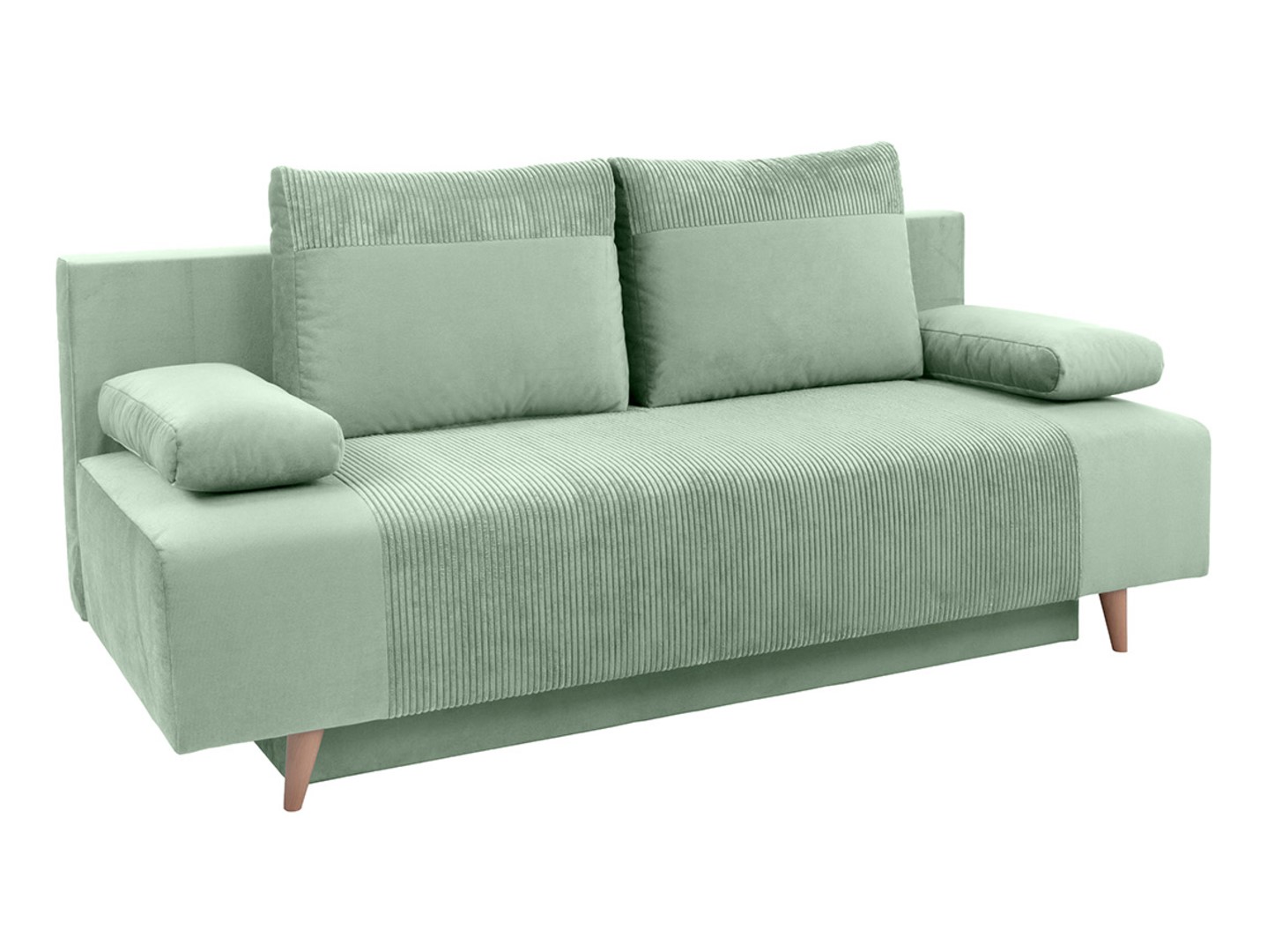 Leon trijų vietų sofa-lova su daiktadėže, šviesiai žalia