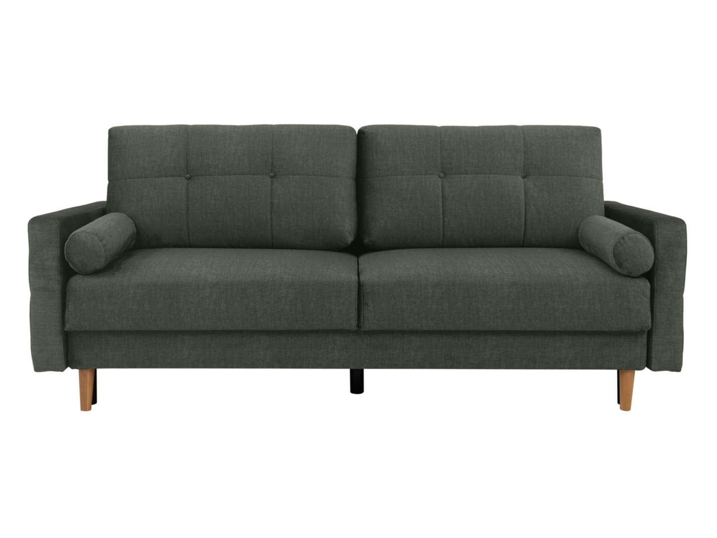 Torent trijų vietų sofa ant kojų, sulankstoma su daiktadėže, aksominė, žalia