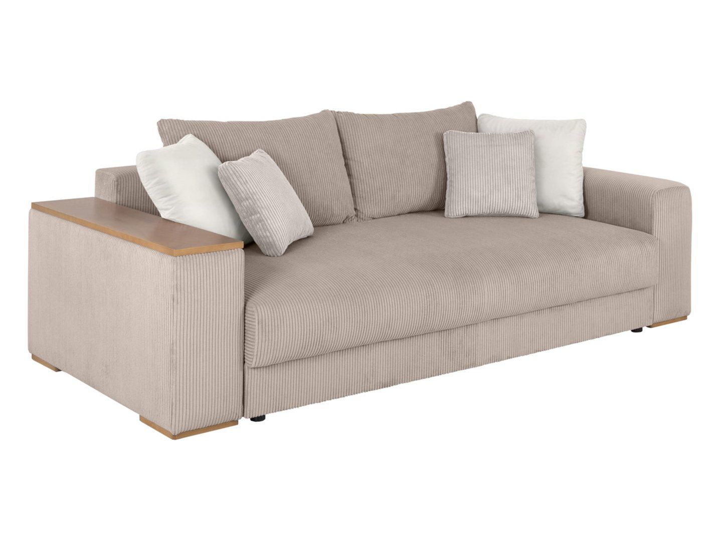 Trivietė sofa-lova su daiktadėže PETER MEGA, smėlio spalvos, velvetas