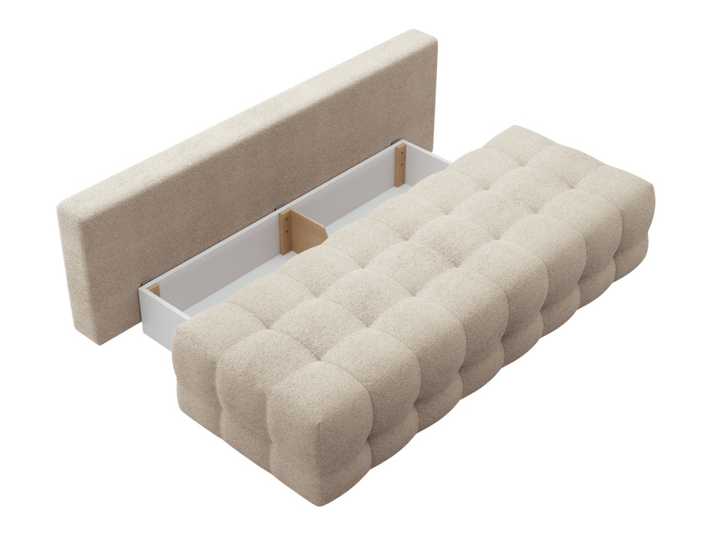 Simon trijų vietų sofa-lova su daiktadėže, smėlio spalvos